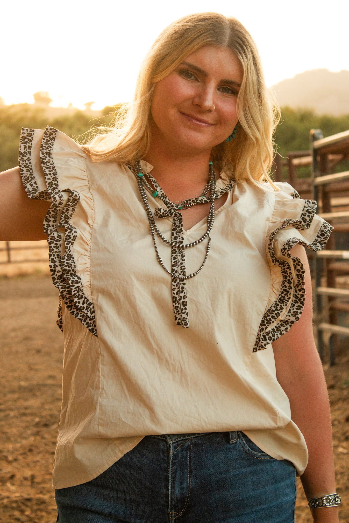 Leopard Trim Blouse
