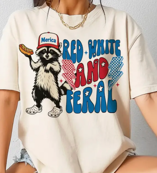Red, White & Feral Tee