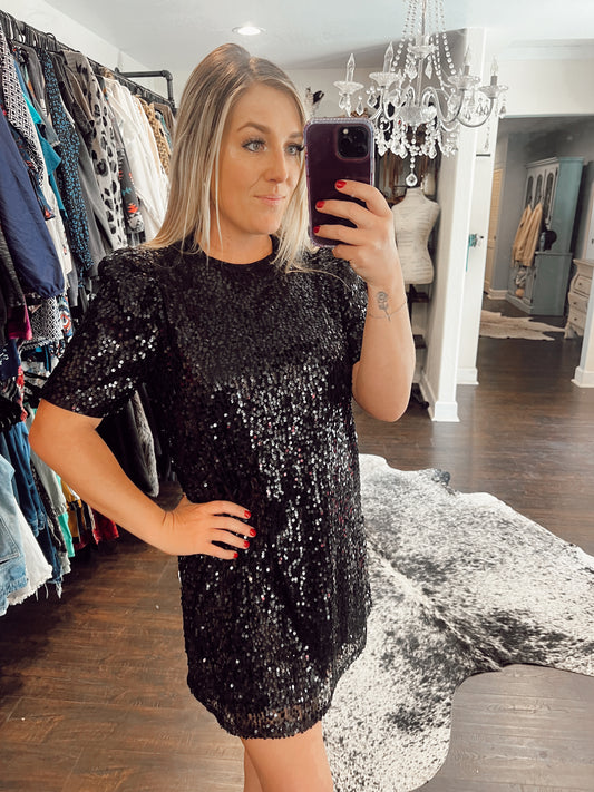 Puff Shoulder Sequin Dress