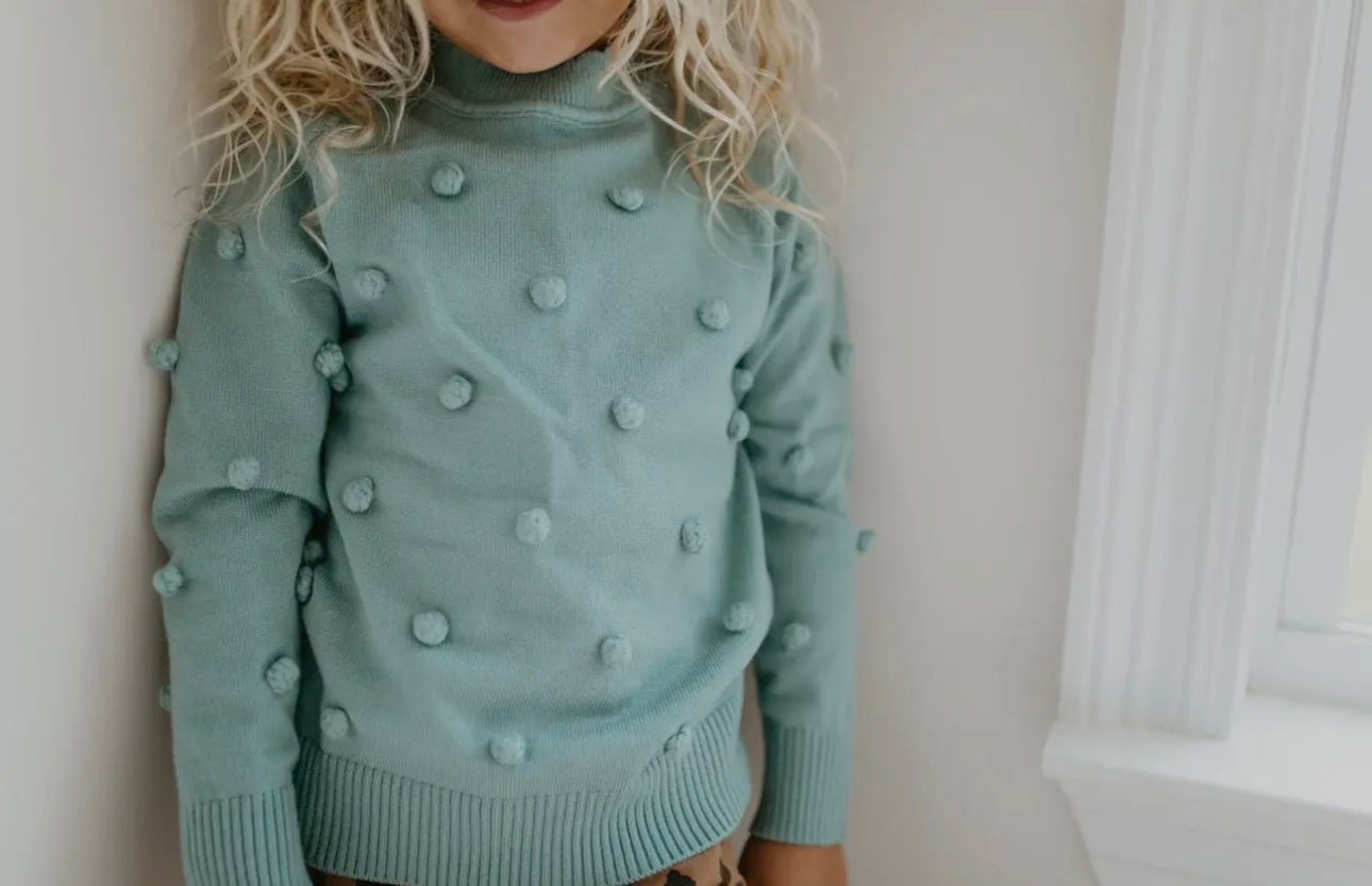 Pom Pom Teal Sweater