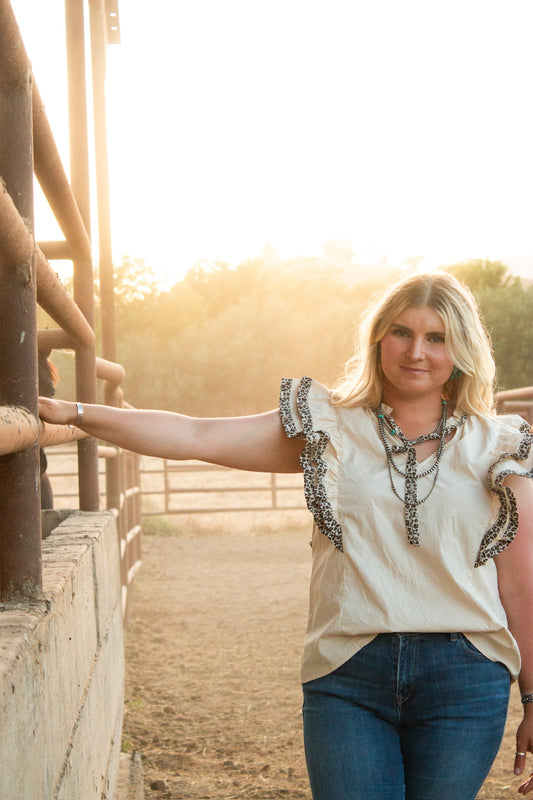 Leopard Trim Blouse