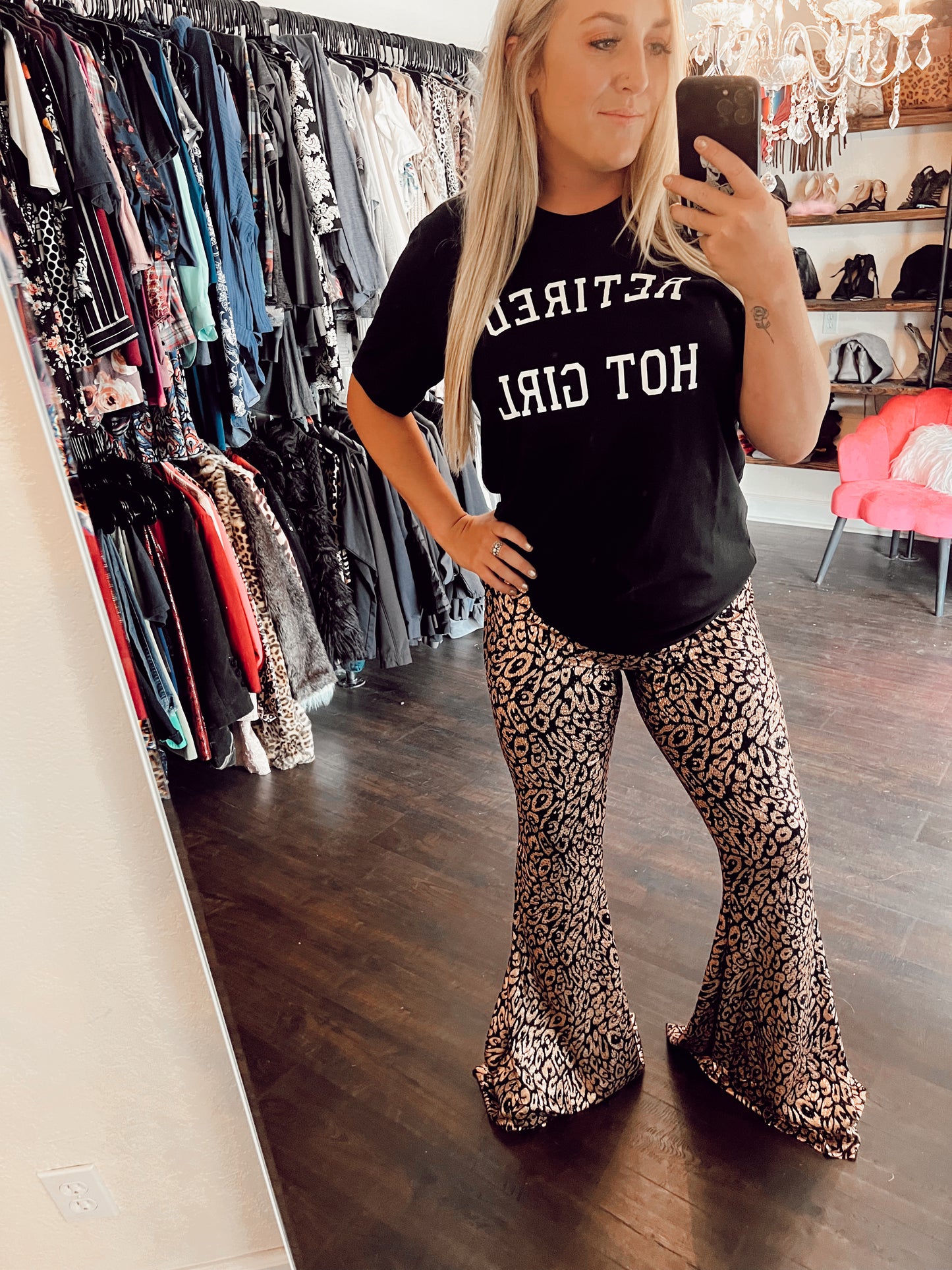 Foil Cheetah Bell Bottoms - WanderingWildShop.com