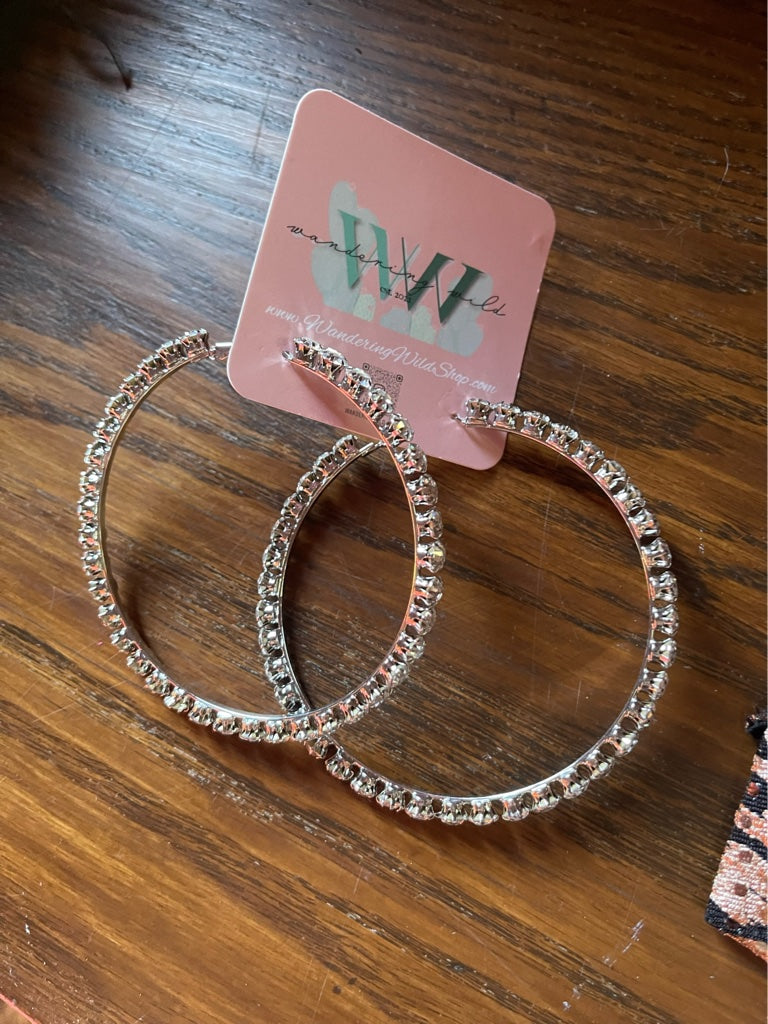 Silver Rhinestone Hoops - WanderingWildShop.com