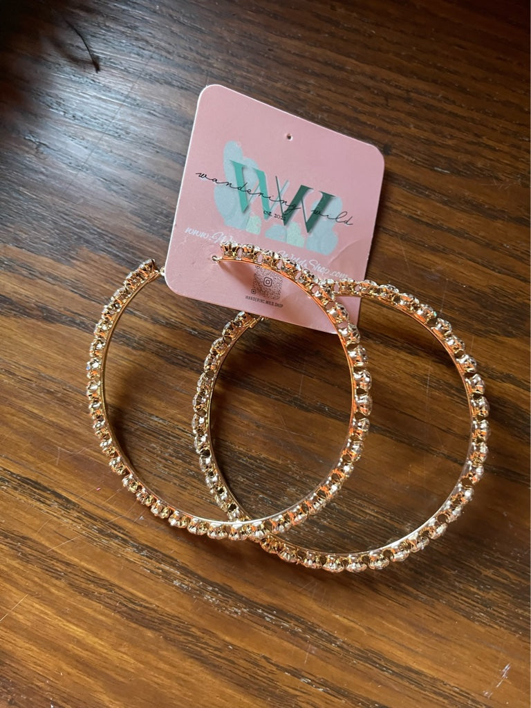 Gold Rhinestone Hoops - WanderingWildShop.com