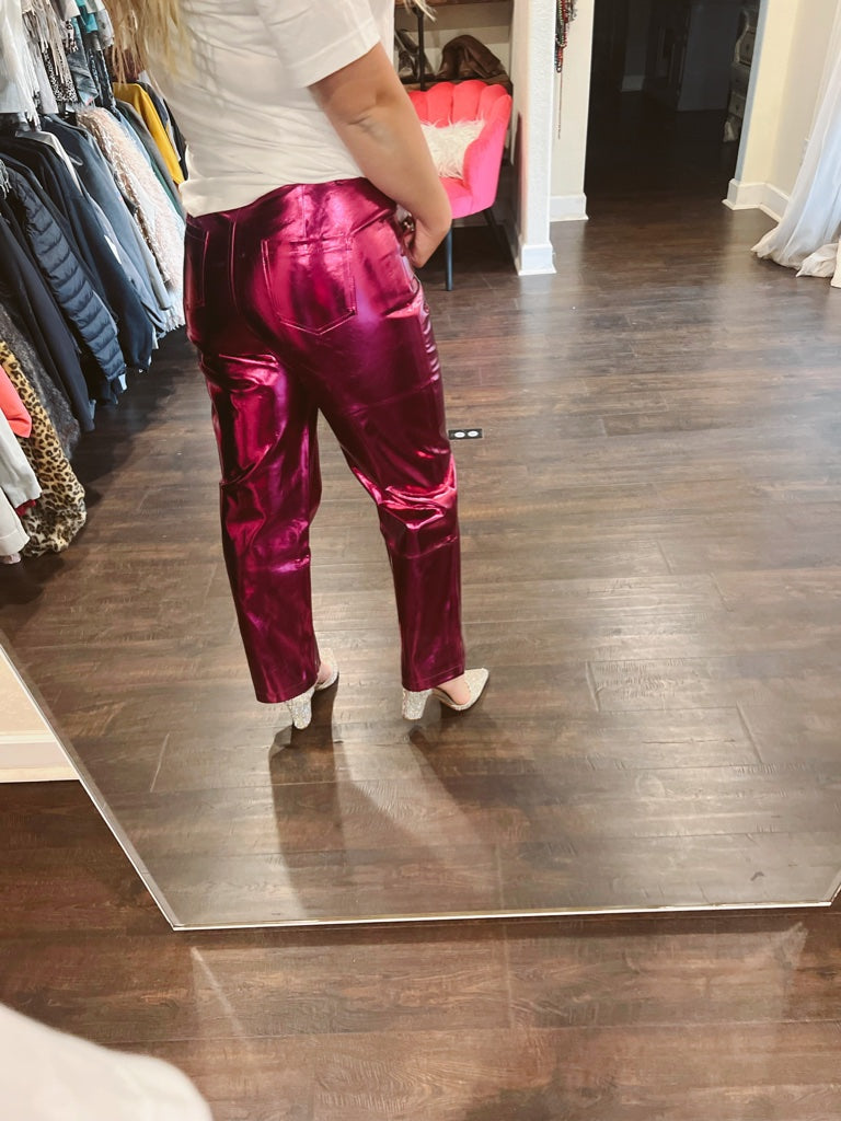 Metallic Trouser - Magenta