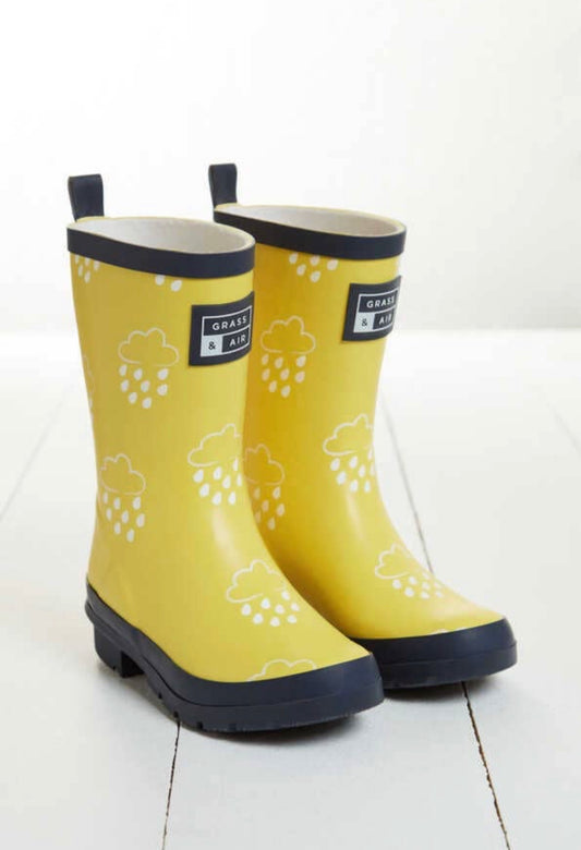 Kids Blue Trimmed & Yellow Rainboots