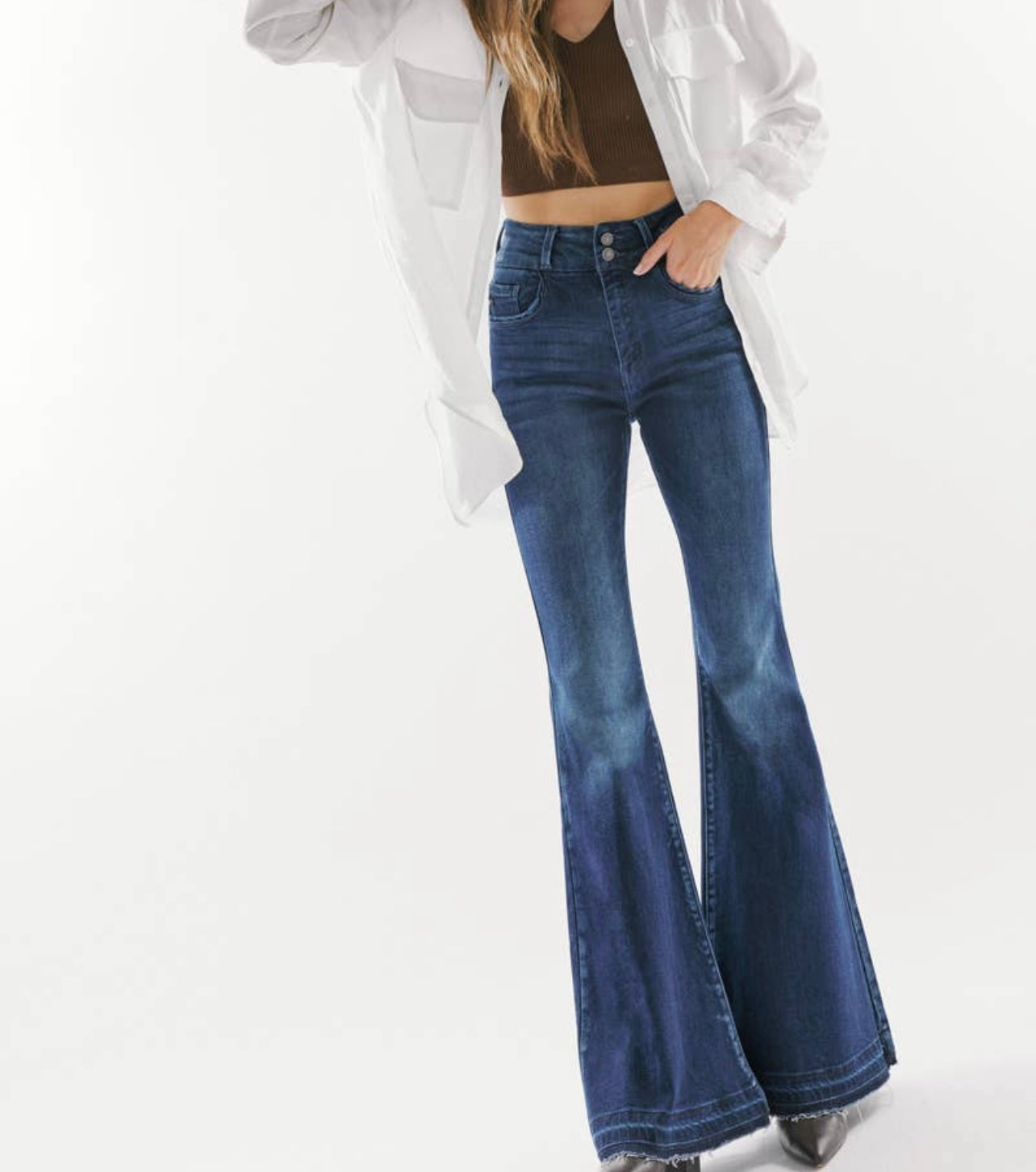 Double Button Dark Flare Jeans