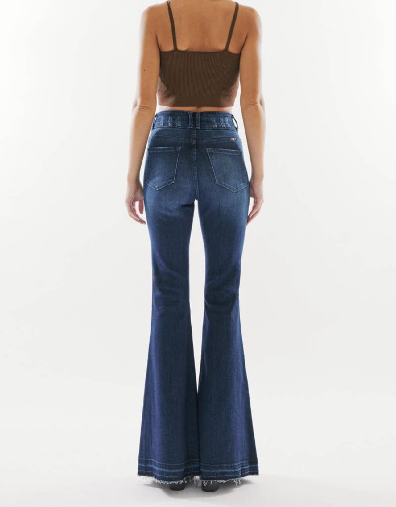 Double Button Dark Flare Jeans